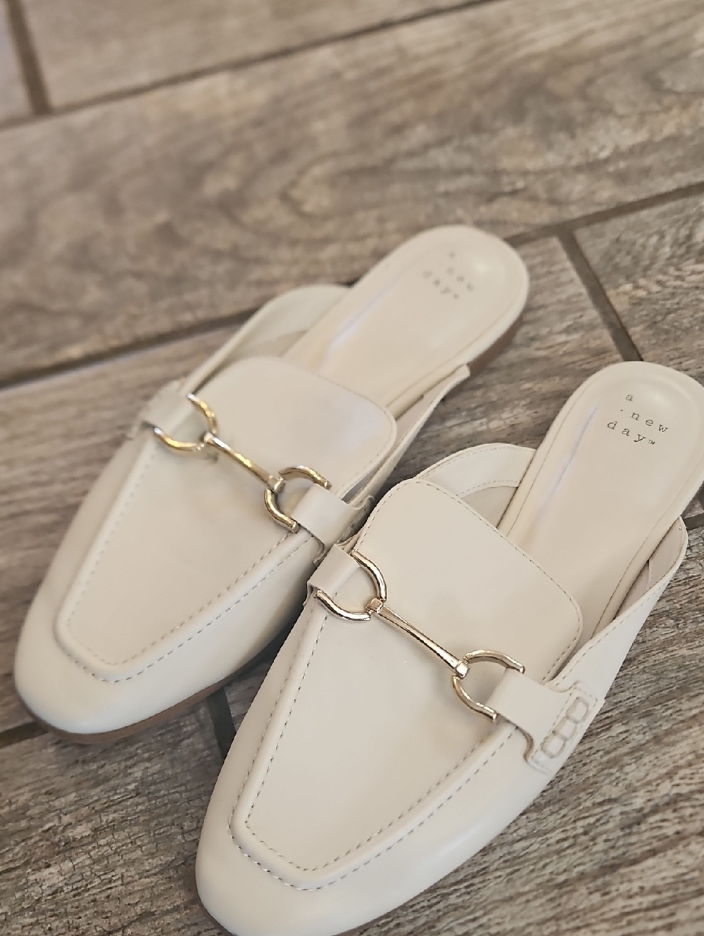 a new day Cream Slip-On Horsebit Mules
